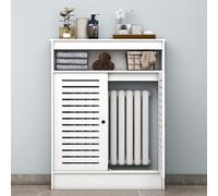 Copertura Per Termosifone, Copritermosifone Moderno Bianco Mobiletto, Copri Radiatore Con Mensola Ripiano Superiore, Decorazione A Listelli Orizzontali Design Moderno(90*100*25cm/35.4*39.4*9.8in)