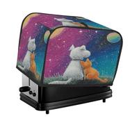 Copertura per tostapane a 2 fette arancione, viola e blu, cielo stellato, simpatico cane e gatto sull'erba, piccola copertura per macchina del pane con tasche, protezione da polvere e impronte digital