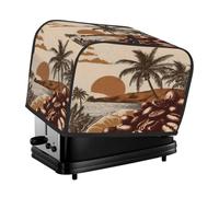 Copertura per tostapane a 2 fette, beige e marrone, con paesaggio costiero vintage al tramonto, ideale per piccoli elettrodomestici da cucina come macchine per il pane, con tasche, protezione da polve