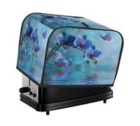 Copertura per tostapane a 2 fette, blu e viola, con orchidee, fiori e farfalle in un lago, per piccoli elettrodomestici da cucina come macchine per il pane, con tasche, protezione da polvere e impront