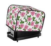 Copertura per tostapane a 2 fette, con fiori di rosa verde e rosa, impermeabile, con tasche per piccoli elettrodomestici da cucina, protezione dalle impronte digitali, lavabile in lavatrice