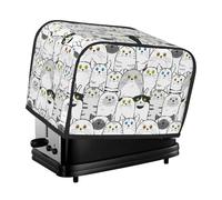 Copertura per tostapane a 2 fette, con motivo gatto dei cartoni animati, impermeabile, con tasche per piccoli elettrodomestici da cucina, protezione dalle impronte digitali, lavabile in lavatrice