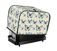 Copertura per tostapane a 2 fette con stampa a farfalla blu retrò, con tasche, per piccoli elettrodomestici da cucina, protezione dalle impronte digitali, lavabile in lavatrice
