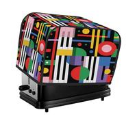 Copertura per tostapane a 2 fette, nera, bianca e verde, con strisce geometriche colorate e design circolare, ideale per piccoli elettrodomestici da cucina come macchine per il pane, con tasche, prote