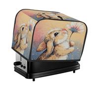 Copertura per tostapane a 4 fette, beige e rosa, con simpatico coniglietto che tiene un fiore, ideale per piccoli elettrodomestici da cucina come macchine per il pane, con tasche, protezione da polver