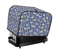 Copertura per tostapane a 4 fette, blu e bianca, con motivo a quadri blu e floreale, ideale per piccoli elettrodomestici da cucina come macchine per il pane, con tasche, protezione da polvere e impron