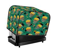Copertura per tostapane a 4 fette, giallo-verde, con teschi scarlatti, occhi al neon e scheletro, per piccoli elettrodomestici da cucina come macchine per il pane, con tasche, protezione da polvere e
