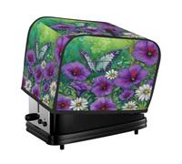 Copertura per tostapane a 4 fette, viola e verde, con motivo floreale di petunie e farfalle, ideale per piccoli elettrodomestici da cucina come macchine per il pane, con tasche, protezione da polvere