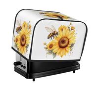 Copertura per tostapane con girasole e ape, 2 fette, con fiore giallo, accogliente con tasca, antimacchia, antipolvere, protezione per piccoli elettrodomestici da cucina
