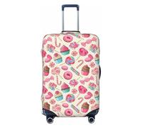 Copertura per valigia colorata con dolce lecca lecca e cupcake stampata, adatta per bagagli di dimensioni da 46 a 82 cm, Nero , L