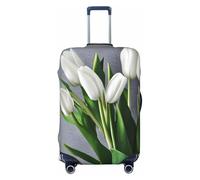 Copertura per valigia con stampa di tulipani bianchi, adatta per bagagli di dimensioni da 46 a 82 cm, Nero , S