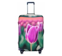 Copertura per valigia con stampa di tulipani viola, adatta per bagagli di dimensioni da 46 a 82 cm, Nero , XL
