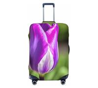Copertura per valigia con stampa di tulipani viola, adatta per bagagli di dimensioni da 46 a 82 cm, Nero , M