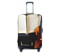 Copertura per valigia con stampa di violino e libro, adatta per bagagli di dimensioni da 46 a 82 cm, Nero , L
