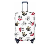 Copertura per valigie altamente elastica in spandex per valigie, piccola adatta per 45-53 cm con simpatico bulldog francese con impronte di zampe di carlino, bianco, L