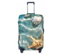 Copertura per valigie con stelle marine e conchiglie, copertura elastica per bagagli da spiaggia oceanica, antigraffio, antipolvere, adatta per bagagli da 56 a 61 cm, Multicolore, M