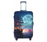 Copertura protettiva per bagagli, copertura protettiva per valigia, con cielo notturno al chiaro di luna e barca a vela, antigraffio, per bagagli, Nero , S