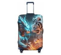 Copertura protettiva per bagagli da viaggio, con drago blu e tigre bianca, antigraffio, adatta per bagagli da 45,7 a 81,7 cm, Nero , L