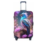 Copertura protettiva per valigia, con bellissimo fiore rosa e uccellino blu, morbida e alla moda, per bagagli, Nero , L