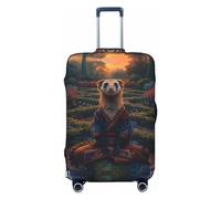 Copertura protettiva per valigia, con donnola in meditazione in giardino, antigraffio, per bagagli, nero, Medium