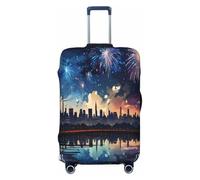 Copertura protettiva per valigia da viaggio con motivo a fuochi d'artificio notturni, mare e città