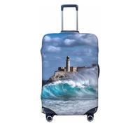 Copertura protettiva per valigia, motivo: faro in avana, antigraffio, per bagagli, Nero , S