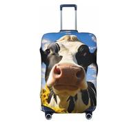 Copertura protettiva per valigie con stampa di mucca con girasoli blu, adatta per valigie da 45-81 cm, Nero , L