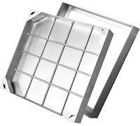 Copertura quadrata invisibile in lega di alluminio, telaio in acciaio inox incassato, coperchio in cemento, ideale per terrazze e giardini