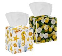 Copertura quadrata per fazzoletti, organizer per carta facciale, dispenser per bagno, comodini, scrivania, auto, ufficio, 12,7 x 12,7 x 12,7 cm, motivo floreale giallo bianco e verde con denti di