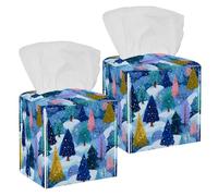 Copertura quadrata per fazzoletti, porta fazzoletti decorativi per bagno, soggiorno, piano di lavoro, scrivania, auto, ufficio, paesaggio invernale con alberi di Natale, motivo senza cuciture