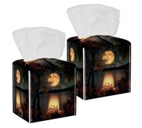 Copertura quadrata per fazzoletti, porta fazzoletti decorativi per bagno, soggiorno, piano di lavoro, scrivania, auto, ufficio, paesaggio notturno luna sul lago scintillante