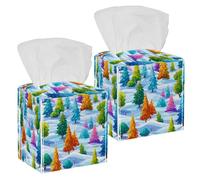 Copertura quadrata per fazzoletti, porta fazzoletti decorativi per bagno, soggiorno, piano di lavoro, scrivania, auto, ufficio, paesaggio invernale colorato con motivo alberi di Natale