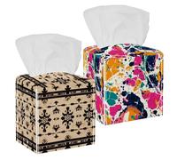 Copertura quadrata per scatola di fazzoletti con texture in marmo colorato, 2 pezzi, copertura decorativa a cubo in pelle PU, porta scatola di carta impermeabile con cintura inferiore, 12,7 x 12,7 x