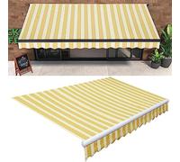 Copertura retrattile per esterni, in tessuto, impermeabile, in poliestere, protezione UV, 4 x 2,4 m, strisce gialle, perfetta per terrazze e giardini