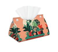 Copertura rettangolare per scatola di fazzoletti con stampa di piante verdi in vaso da interno, custodia per fazzoletti in pelle, supporto organizer per carta, per bagno, decorazione