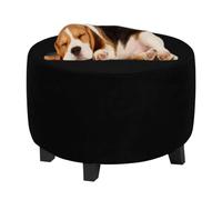 Copertura rotonda elastica in velluto per ottomana, copertura rotonda per poggiapiedi, per soggiorno e camera da letto (nero, L)