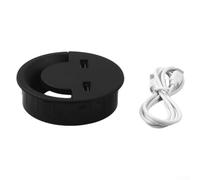 Copertura rotonda per fori cavi con porta USB, per ufficio, tavolo, uscita, scatola organizer per cavi da scrivania, 50 mm, 60 mm, 80 mm, in plastica ABS nera (60 mm)