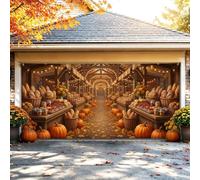Copertura rustica autunnale per porte del garage, con scena del mercato | Tema del mercato degli agricoltori, decorazioni per porte del garage, cestini per il pane, bancarelle di legno rustiche