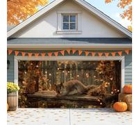 Copertura rustica per porta del garage con scoiattolo, accogliente autunno fauna selvatica grande decorazione per la porta del garage, decorazione per interni ed esterni per la casa 400 x 180 cm