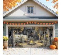 Copertura rustica per porta del garage, decorazione vintage per esterni per autunno, grandi decorazioni autunnali per garage, sfondo per Halloween e festa del Ringraziamento, 390 x 180 cm