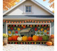 Copertura rustica per porta del garage, grande zucca e foglie decorazioni per autunno, decorazione per la stagione del raccolto all'aperto, 390 x 180 cm