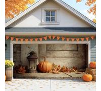 Copertura rustica per porta del garage, zucca e lanterna, grandi decorazioni per porte del garage, decorazione per la casa del Ringraziamento all'aperto autunnale, 390 x 180 cm