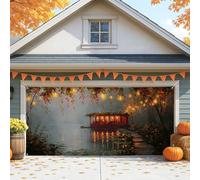 Copertura scenica autunnale per porta del garage, nave rossa sul lago, decorazioni per porte del garage, decorazione autunnale per interni ed esterni, sfondo per feste, 390 x 180 cm