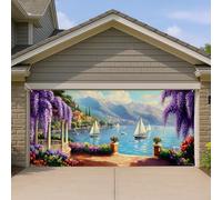 Copertura scenica per porta del garage, con vista sul lago, colorata e vibrante tema natura, grande decorazione per la porta del garage, decorazione per la casa estiva per esterni, 390 x 180