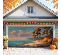 Copertura scenica per porta del garage, paesaggio autunnale costiero grande decorazioni per porte del garage, decorazione per la casa autunnale all'aperto, sfondo per feste del Ringraziamento, 390 x