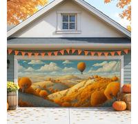 Copertura scenica vintage per porta del garage, decorazione autunnale con mongolfiera arancione, decorazione autunnale per esterni e interni, 390 x 180 cm