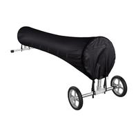 Copertura Solare Piscina, Pieghevole Avvolgitore 420D Oxford Rullo Regolabile AntiVento Pioggia Polvere UV Protettiva sistema di avvolgimento Mulinello pavimento Esterno Interno (Nero, 18FT)