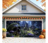 Copertura spettrale per porta del garage di Halloween, teschio raccapricciante cimitero grande decorazioni per porte del garage, decorazione autunnale per interni ed esterni, sfondo per feste di