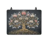 Copertura superiore per fornello elettrico, artistico, elegante, motivo floreale con foglie, color oro primaverile, lavabile, per piccoli spazi da cucina, camper, decorazione per cucina, 71 x 50 cm