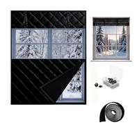 Copertura termica per finestre, tenda isolante e kit isolamento invernale | Tessuto Oxford e cotone spesso, velcro autoadesivo, pannello trasparente e arrotolabile(Nero,85x250cm)